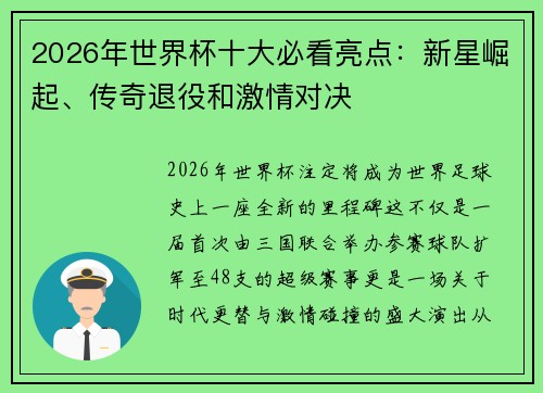 2026年世界杯十大必看亮点:新星崛起、传奇退役和激情对决 2026年世界杯十大必看亮点:新星崛起、传奇退役和激情对决